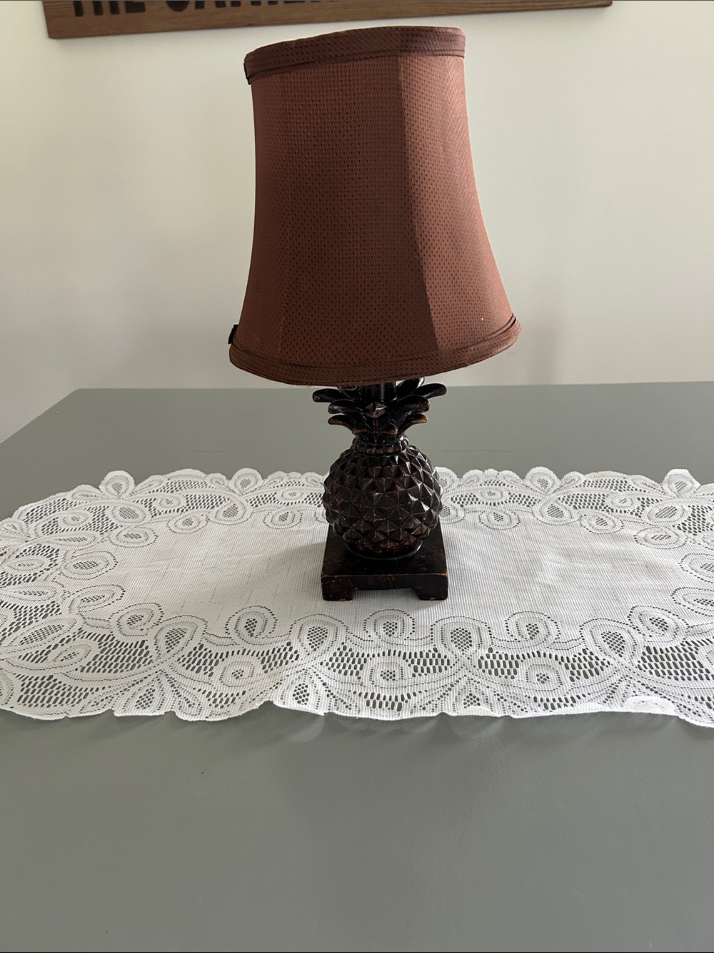 Vintage Brown Pineapple Lantern Table Lamp with Brown Shade